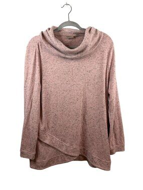 Chicos Cowl Neck Pink Heathered Long Sleeve Top Size 2 Rayon Blend Womens